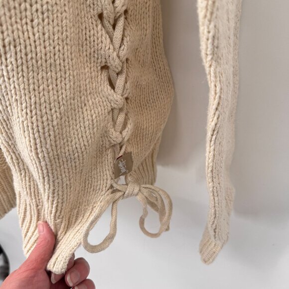 Stussy Knit Sweater Womens Medium Cream Cotton Wool Blend Pearl Detail Vintage - Picture 4 of 8